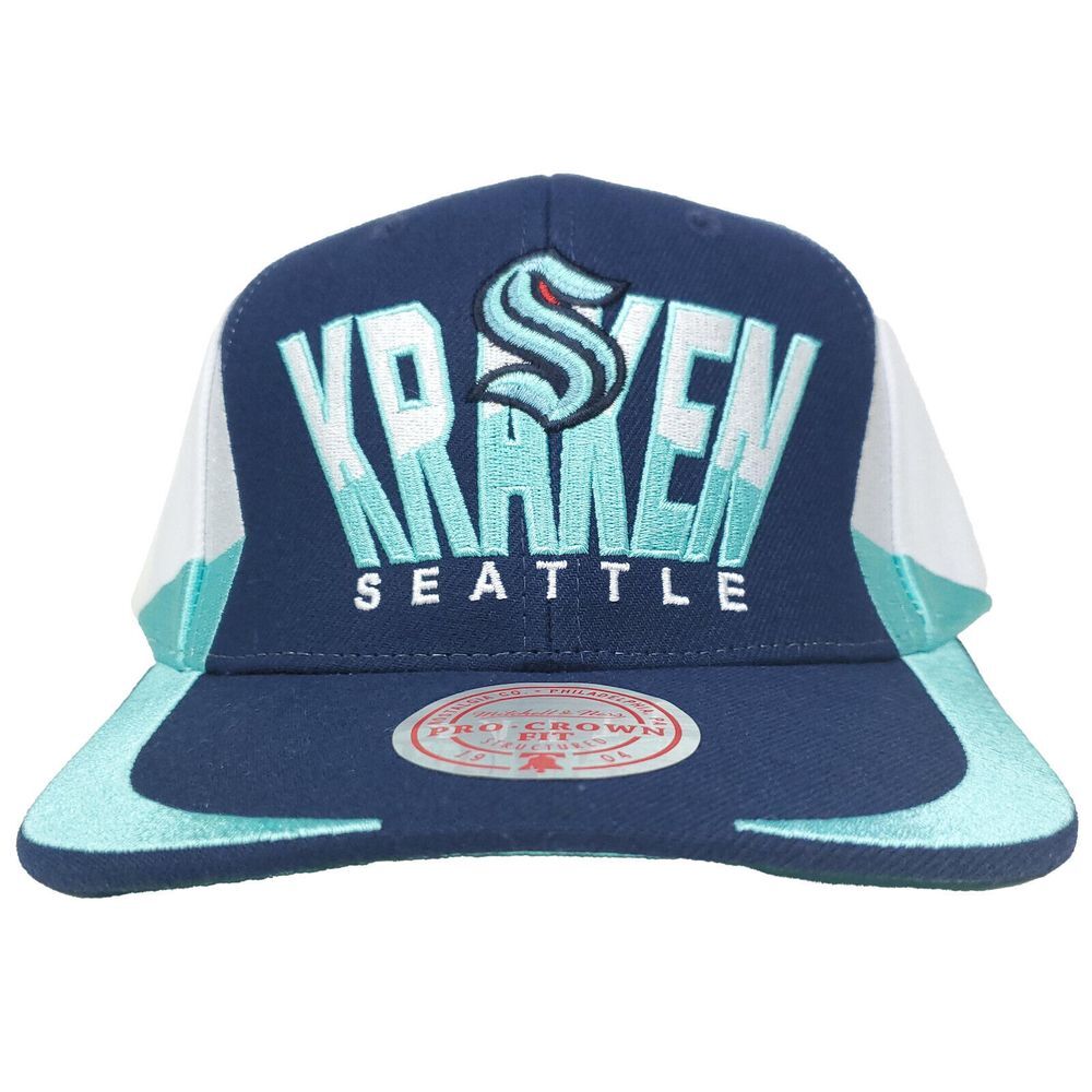 Seattle Kraken Mitchell & Ness NHL Pro Fit Snapback Hat Cap Navy Aqua White NWT